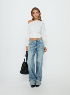 Showcasing the Lalola Asymmetrical Knit Jumper White womens jumpers in short length product Princess Polly