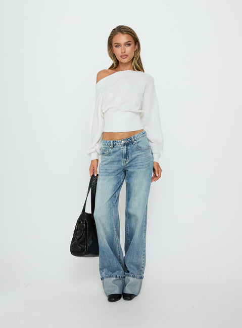 Showcasing the Lalola Asymmetrical Knit Jumper White womens jumpers in short length product Princess Polly