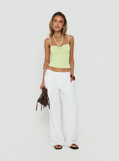 Shop Mylana Straight Leg Tie Pants White womens-regular-pants with mid-rise front view of model wearing Princess Polly