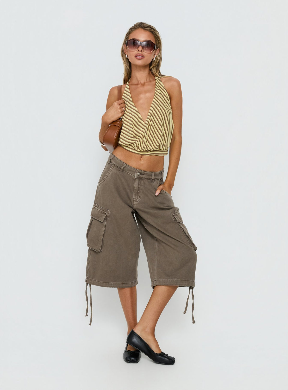 Priella Plunge Halter Top Yellow Stripe