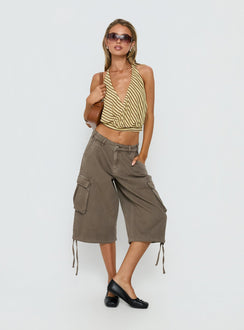 Priella Plunge Halter Top Yellow Stripe