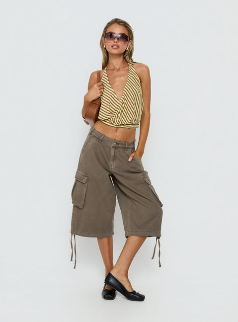 Priella Plunge Halter Top Yellow Stripe
