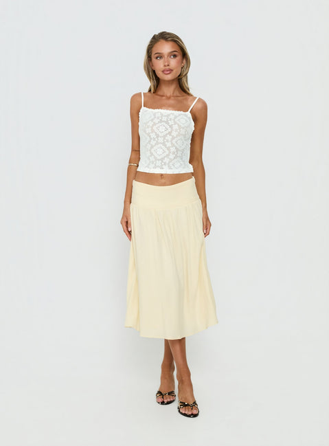   front view of model wearing Princess Polly Heart Of Gold Linen Blend Midi Skirt Lemon Midi Skirts 