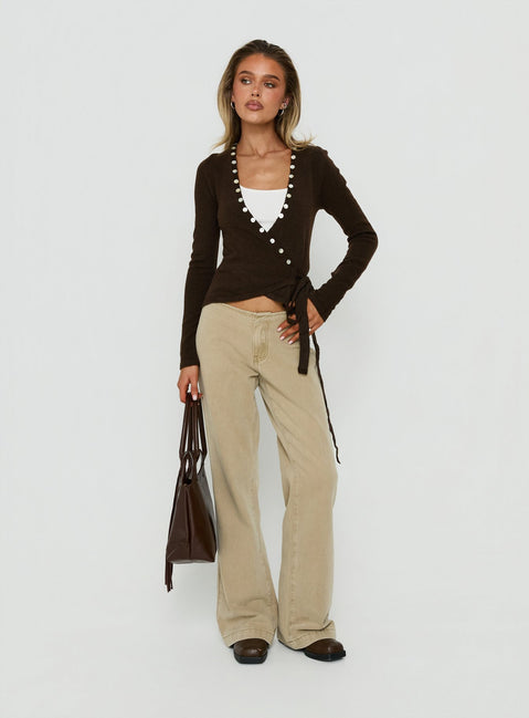Crafted Buenos No Waist Low Rise Straight Leg Jeans Washed Khaki in womens-jeans side view of model wearing Princess Polly