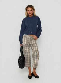 Discover the Kammi Button Up Cardigan Navy in womens-jumpers with short length front view of model wearing