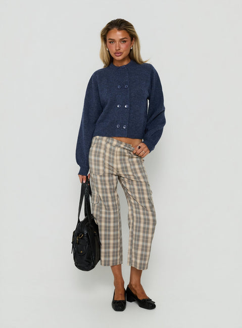 Discover the Kammi Button Up Cardigan Navy in womens-jumpers with short length front view of model wearing