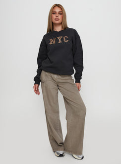 side view of model wearing Princess Polly Wild In NYC Sweater Black 