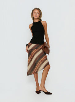 Esmira Asymmetrical Midi Skirt Brown Stripe Petite