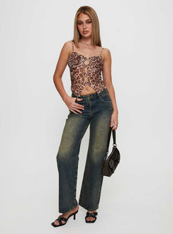front view of model wearing Princess Polly Inverness Pinched Detail Wide Leg Jean Tea Mid Rise 