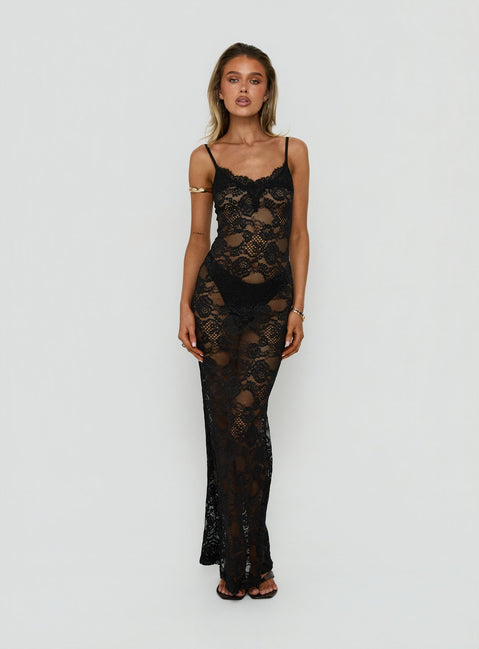 Rorah Sheer Lace Maxi Dress Black