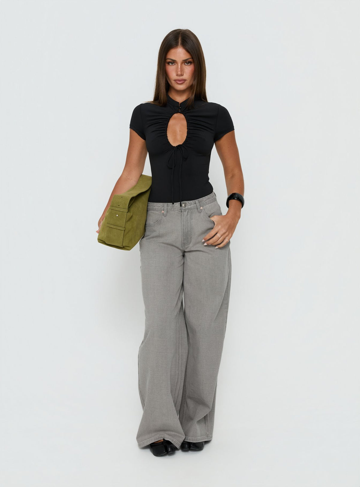 Naylor Mid Rise Wide Leg Jeans Light Grey Wash