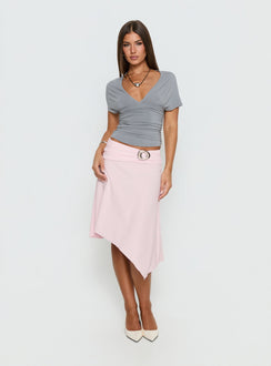  front view of model wearing Princess Polly Ismora Asymmetrical Midi Skirt Pink 
