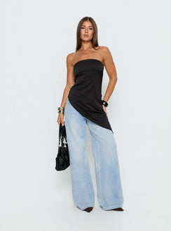 Lamia Strapless Asymmetrical Top Black