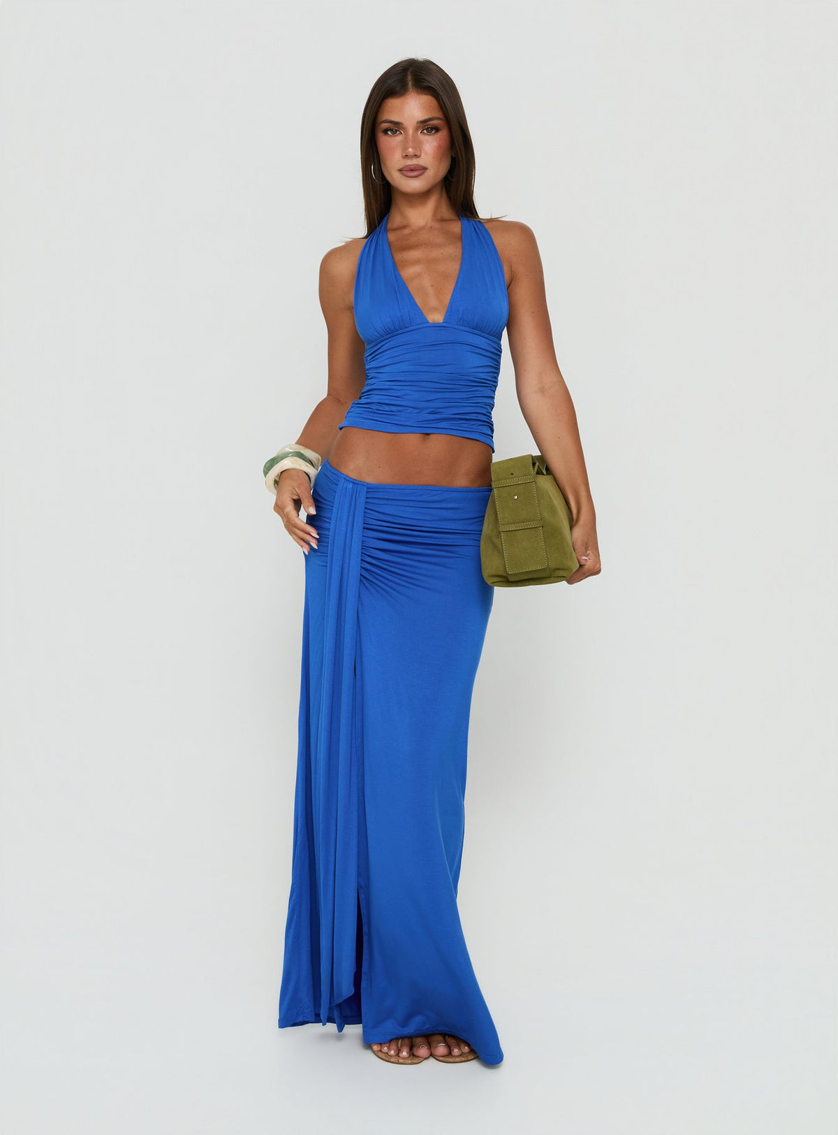 Keerah Ruched Maxi Skirt Cobalt