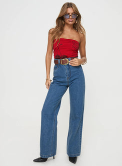 side view of model wearing Princess Polly Zephee Wide Leg Jeans Light Wash High Waisted 