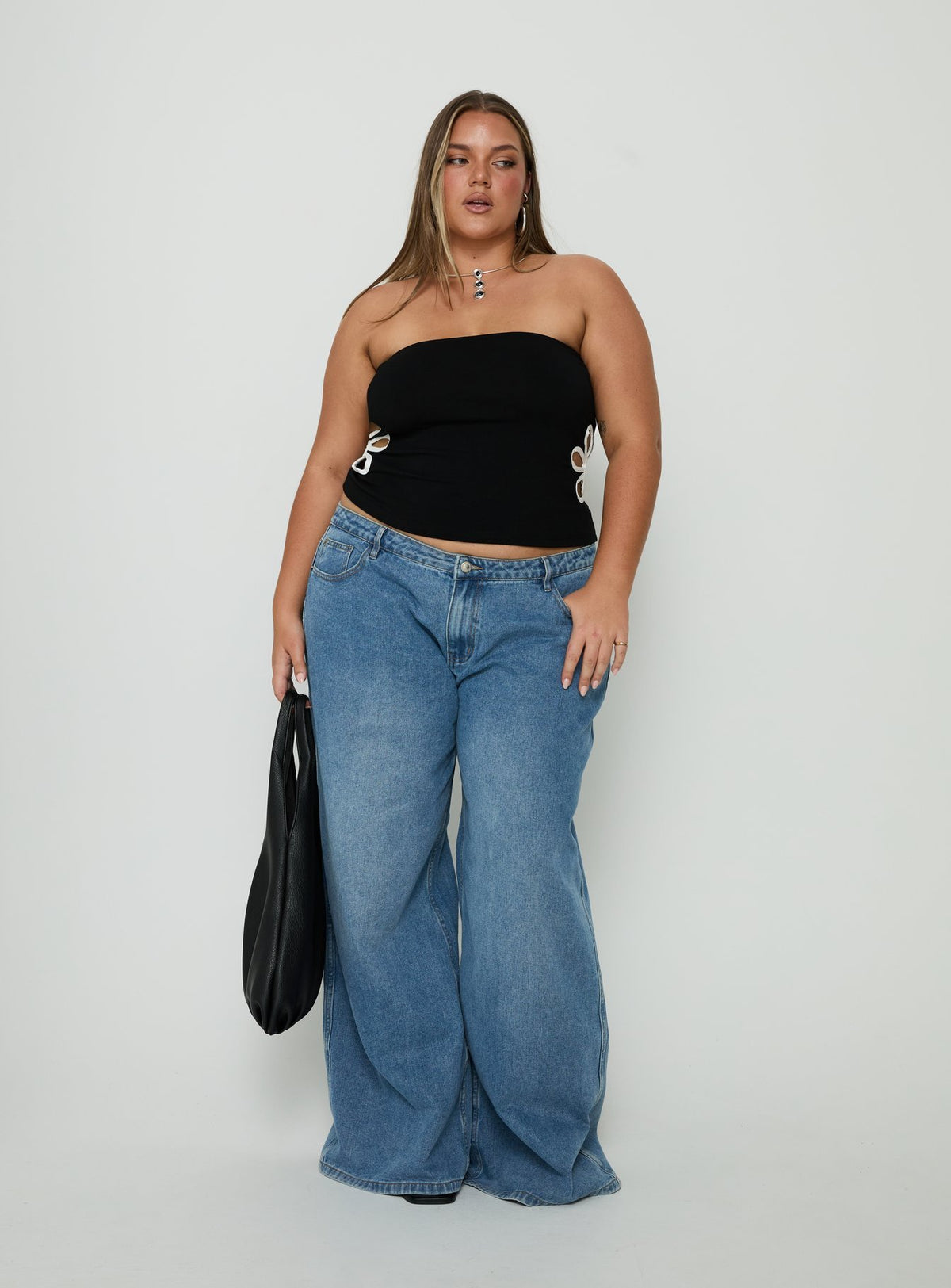 Currents Strapless Cut Out Detail Top Black Curve