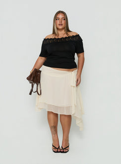 Crafted with the Ophella Tie Waist Chiffon Midi Skirt Cream Curve in womens-skirts featuring midi length detail Princess Polly