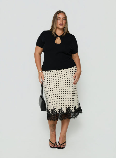 Styled Downtown Scene Lace Trim Maxi Skirt Cream Polka Curve in womens-skirts with midi length detail Princess Polly
