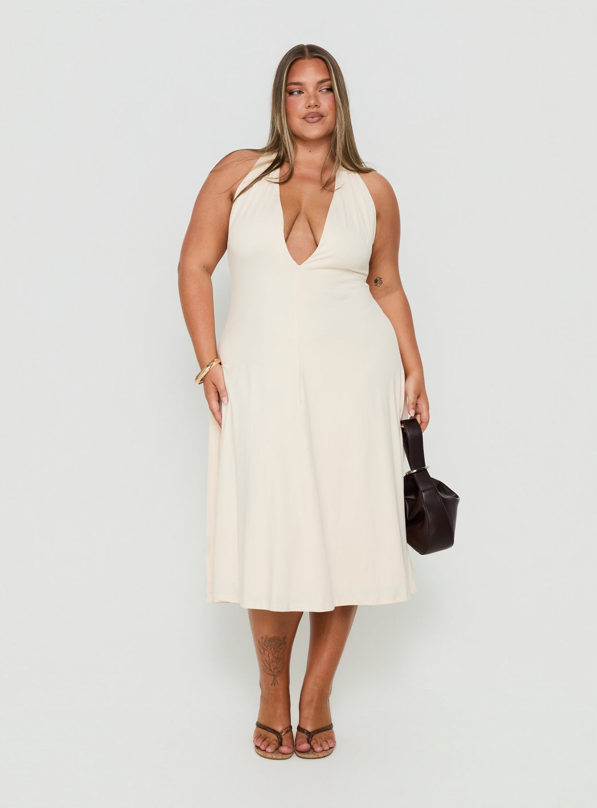 Morganne Halter Plunge Midi Dress Butter Curve
