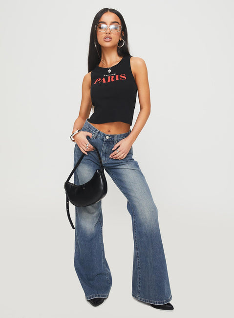 front view of model wearing Princess Polly Hanlen Jean Blue High Waisted 
