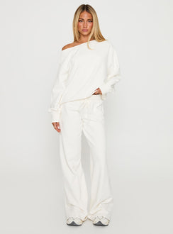front view of model wearing Princess Polly Dodie Wide Leg Pants Washed White High Rise Pants Pants 