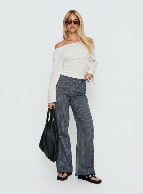 front view of model wearing Princess Polly Rush Hours Tie Up Pants Navy High Rise Pants 