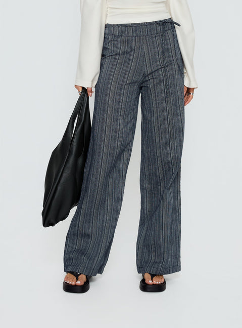 back view of model wearing Princess Polly Rush Hours Tie Up Pants Navy High Rise Pants 