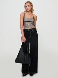 front view of model wearing Princess Polly Naylor Wide Leg Jeans Mid Black High Waisted 
