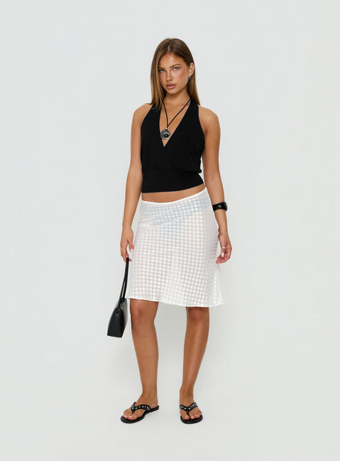 Designed with an Evangela Sheer Midi Skirt in womens-skirts featuring midi length front view of model wearing Princess Polly