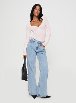 front view of model wearing Princess Polly Delgado Long Sleeve Bodysuit Pink Long Sleeve Tops 