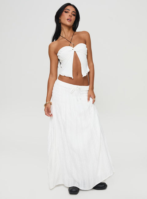   side view of model wearing Princess Polly Carana Maxi Skirt White Maxi Skirts Skirts 