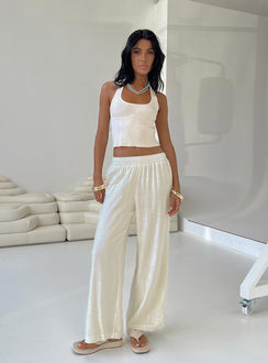 front view of model wearing Princess Polly Louis Linen Blend Pants White Petite Pants 
