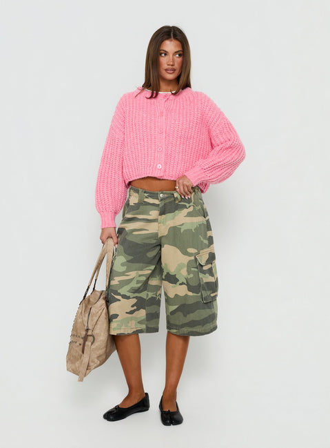 Elowynne Button Up Knit Cardigan Pink