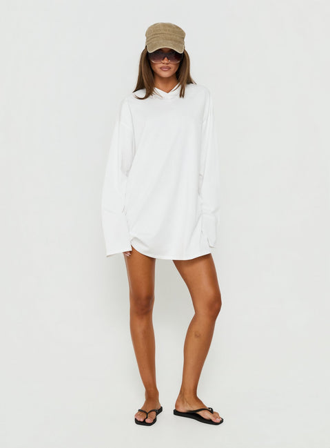 Settle Down Long Sleeve V Neck Mini Dress White
