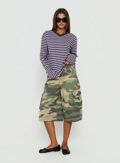 Viollette V Neck Long Sleeve Top Purple Stripe