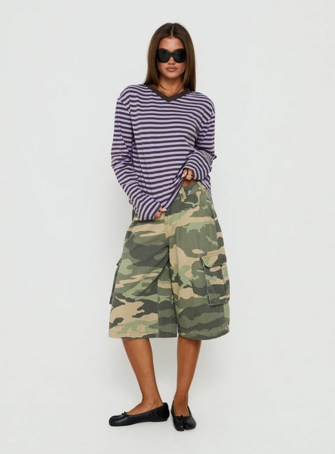 Viollette V Neck Long Sleeve Top Purple Stripe