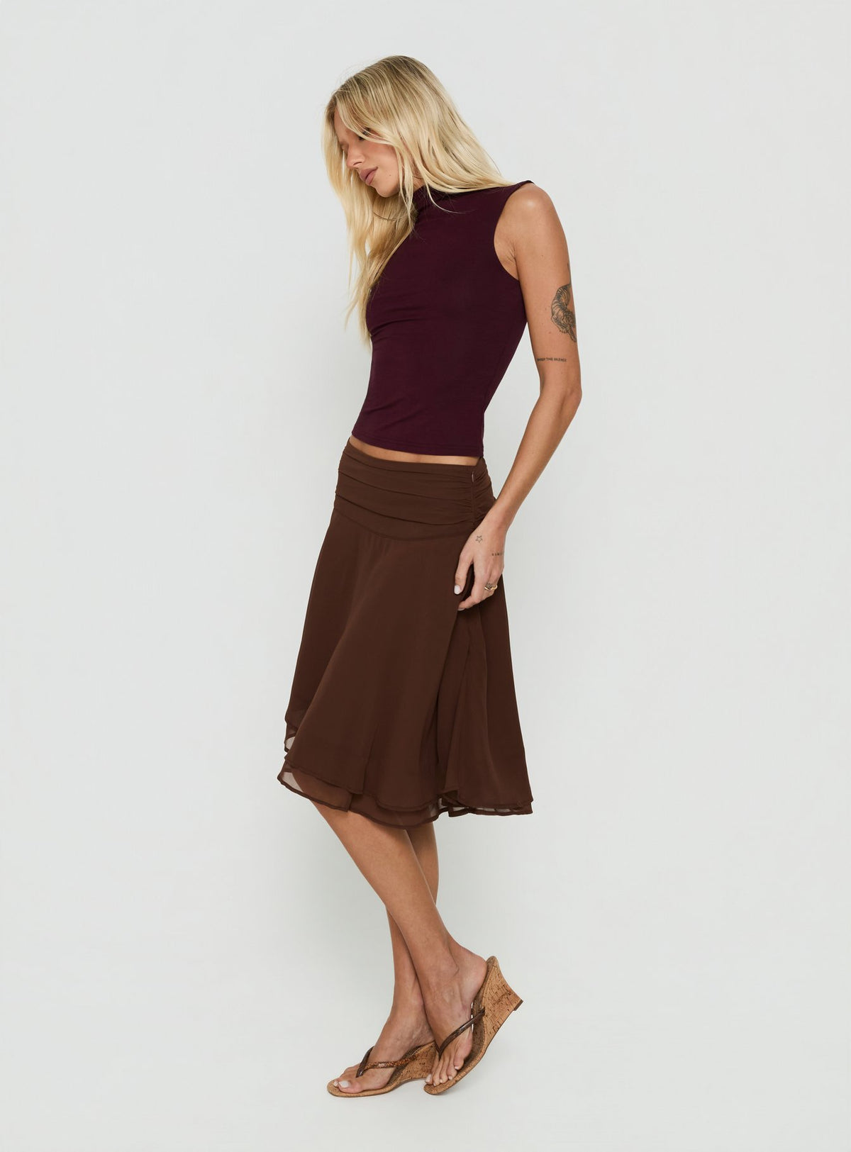 Evanescence Asymmetrical Midi Skirt Chocolate