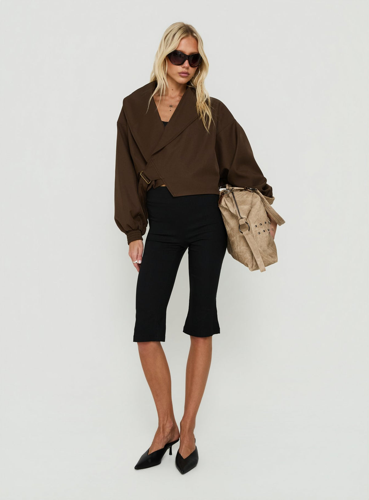 Adelaiide Cropped Wrap Trench Jacket Chocolate