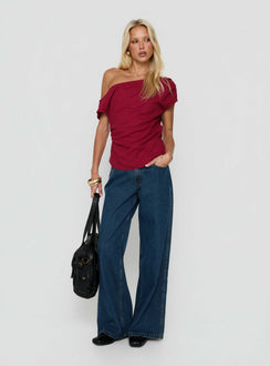 Seasons Change Relaxed Off Shoulder Top Burgundy