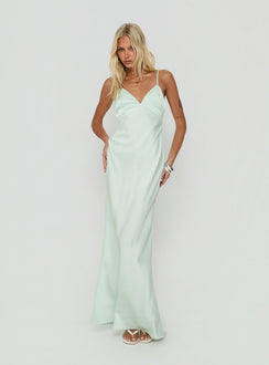 Flip A Switch Satin Lace Slip Maxi Dress Mint