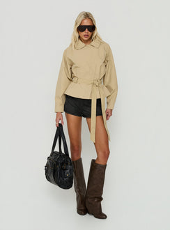 Ranique Tie Waist Cropped Trench Coat Beige