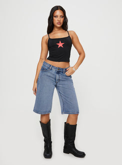 front view of model wearing Princess Polly Star Girl Cami Black Sleeveless Square Neck 
