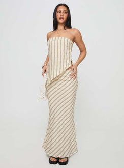 front view of model wearing Princess Polly Birdie Asymmetric Linen Blend Top Cream Sleeveless straight 