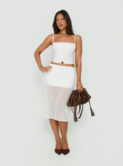 Discover the Camy Sheer Panelled Midi Skirt White womens-skirts in midi length detail Princess Polly