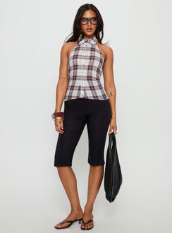 Klossie Halter Button Down Top Multi Check
