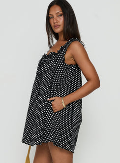 Swing Mini Dress Black Polka Dot