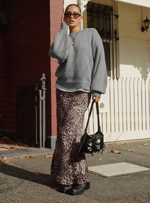 back view of model wearing Princess Polly Manda Maxi Skirt Leopard Maxi 