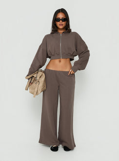 Crafted with the Lanna Fleece Zip Through Cropped Hoodie Grey in womens-jumpers featuring short length on-body view of model wearing Princess Polly