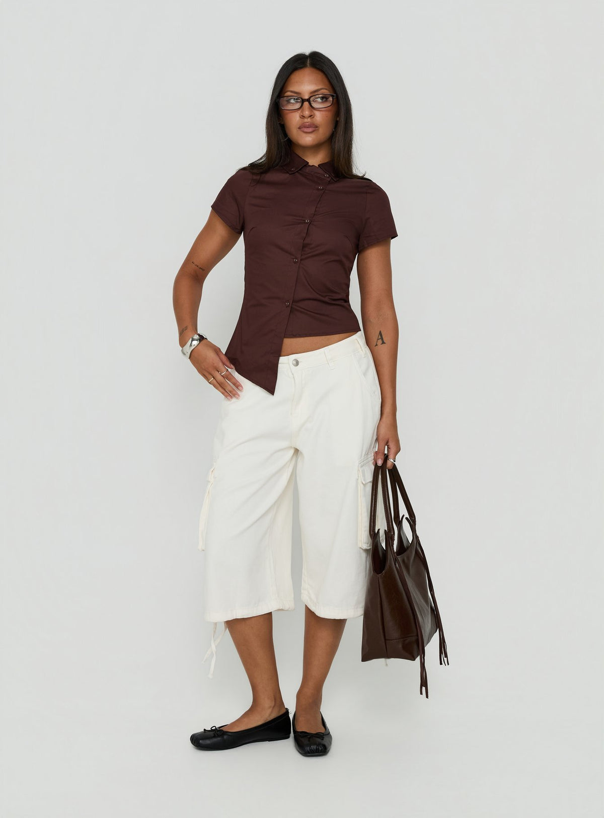 Hudsen Longline Cargo Shorts Cream Petite