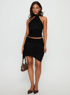   front view of model wearing Princess Polly Raeann Frill Mini Skirt Black 